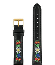 Load image into Gallery viewer, E3.1376 Jowissa 18mm, Watch Strap black ethno, Genuine Leather Front View - Uhrenarmband, schwarz ethno, echtes Leder, Vorderseite - Bracelet de montre, noir ethno, cuir véritable, Vue de face - Watch Strap, etno nero, cuoio genuino, vista frontale - Mira la correa, étnico negro, cuero auténtico, Vista de frente