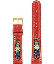 Load image into Gallery viewer, E3.178 Jowissa 18mm, Watch Strap red ethno, Genuine Leather Front View - Uhrenarmband, rot ethno, echtes Leder, Vorderseite - Bracelet de montre, ethno rouge, en cuir véritable, Vue de face - Watch Strap, etno rosso, cuoio genuino, vista frontale - Mira la correa, etno rojo, cuero auténtico, Vista de frente