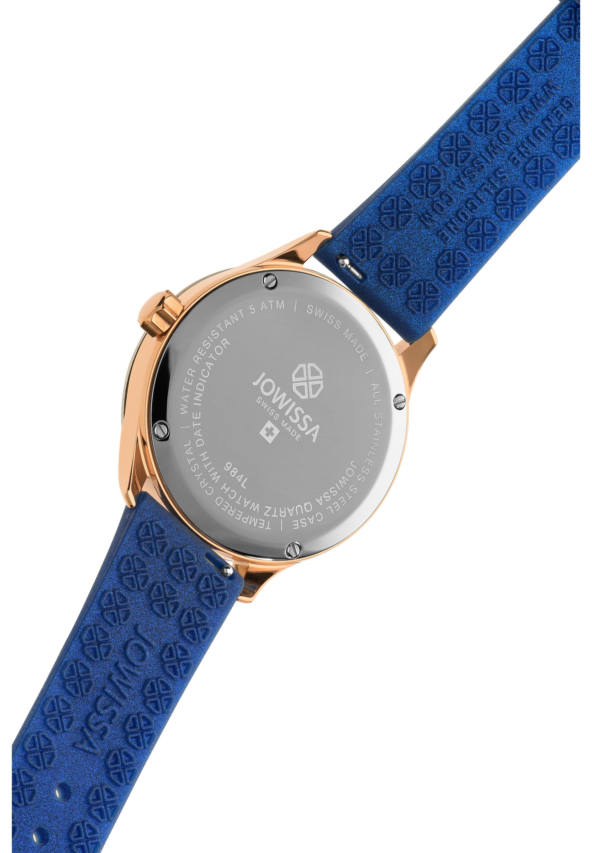 J6.247.M Jowissa Tiro 38mm, Swiss Made Ladies Watch roségold / blau, Steel Case and Silicone Strap Front View - Swiss Made Damenuhren, rose gold / blue, Stahlgehäuse und Armband aus Silikon, Vorderseite - Swiss made Montre, or / bleu, boîtier en acier et bracelet en silicone, Vue de face