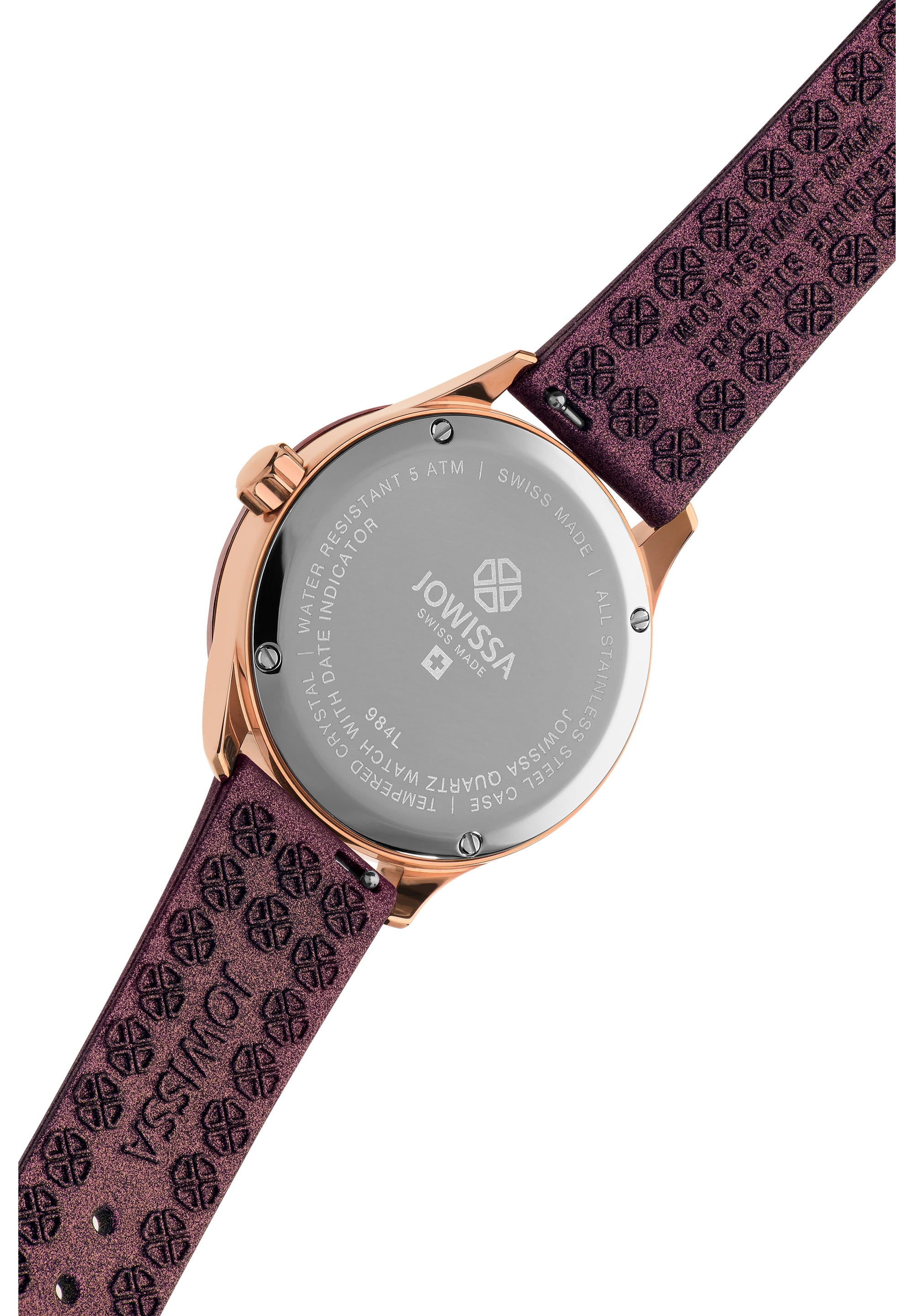 J6.248.M Jowissa Tiro 38mm, Swiss Made Ladies Watch roségold / violett, Steel Case and Silicone Strap Front View - Swiss Made Damenuhren, rose gold / purple, Stahlgehäuse und Armband aus Silikon, Vorderseite - Swiss made Montre, or / violet, boîtier en acier et bracelet en silicone, Vue de face