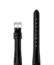 تحميل الصورة في عارض المعرض، Front View of 15mm black Glossy Croco Watch Strap E3.1445.M by Jowissa
