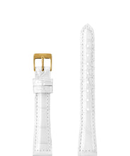 تحميل الصورة في عارض المعرض، Front View of 15mm White / Gold Glossy Croco Watch Strap E3.1480.M by Jowissa
