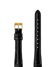 טען תמונה למציג הגלריה, Front View of 15mm Black / Gold Glossy Croco Watch Strap E3.1439.M by Jowissa
