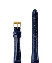 تحميل الصورة في عارض المعرض، Front View of 15mm Blue / Gold Glossy Croco Watch Strap E3.1451.M by Jowissa
