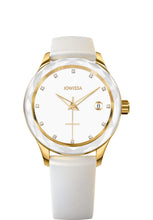 Load image into Gallery viewer, J6.246.M Jowissa Tiro 38mm, Swiss Made Ladies Watch gold / weiss, Steel Case and Silicone Strap Front View - Swiss Made Damenuhren, gold / white, Stahlgehäuse und Armband aus Silikon, Vorderseite - Swiss made Montre, or / blanc, boîtier en acier et bracelet en silicone, Vue de face - Fabbricato in Svizzera, Orologio da donna, oro, cassa in acciaio e cinturino in vera silicone, vista frontale - Elaborado en Suiza, reloj de señoras, oro, caja de acero y correa de silicon
