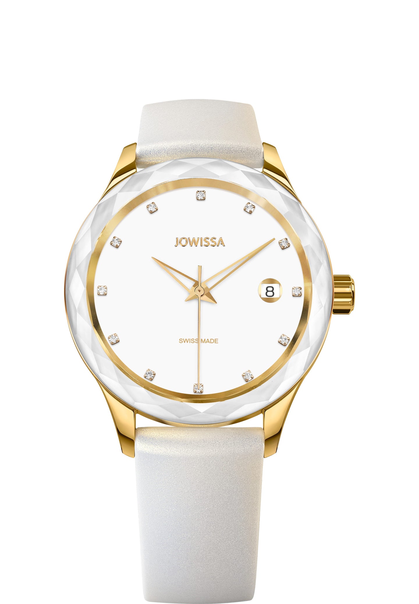 J6.246.M Jowissa Tiro 38mm, Swiss Made Ladies Watch gold / weiss, Steel Case and Silicone Strap Front View - Swiss Made Damenuhren, gold / white, Stahlgehäuse und Armband aus Silikon, Vorderseite - Swiss made Montre, or / blanc, boîtier en acier et bracelet en silicone, Vue de face - Fabbricato in Svizzera, Orologio da donna, oro, cassa in acciaio e cinturino in vera silicone, vista frontale - Elaborado en Suiza, reloj de señoras, oro, caja de acero y correa de silicon